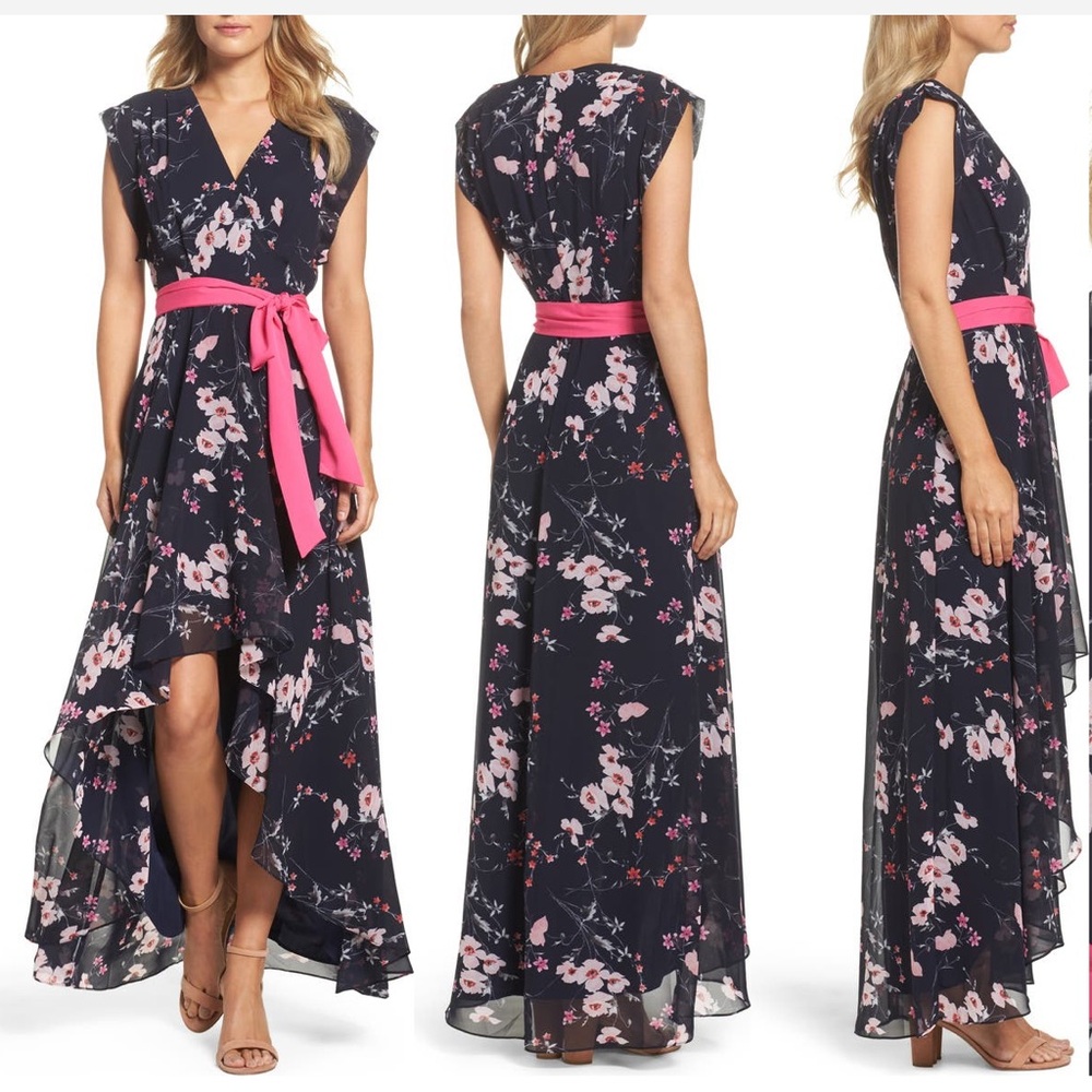 Eliza J High/Low Floral Faux Wrap Dress